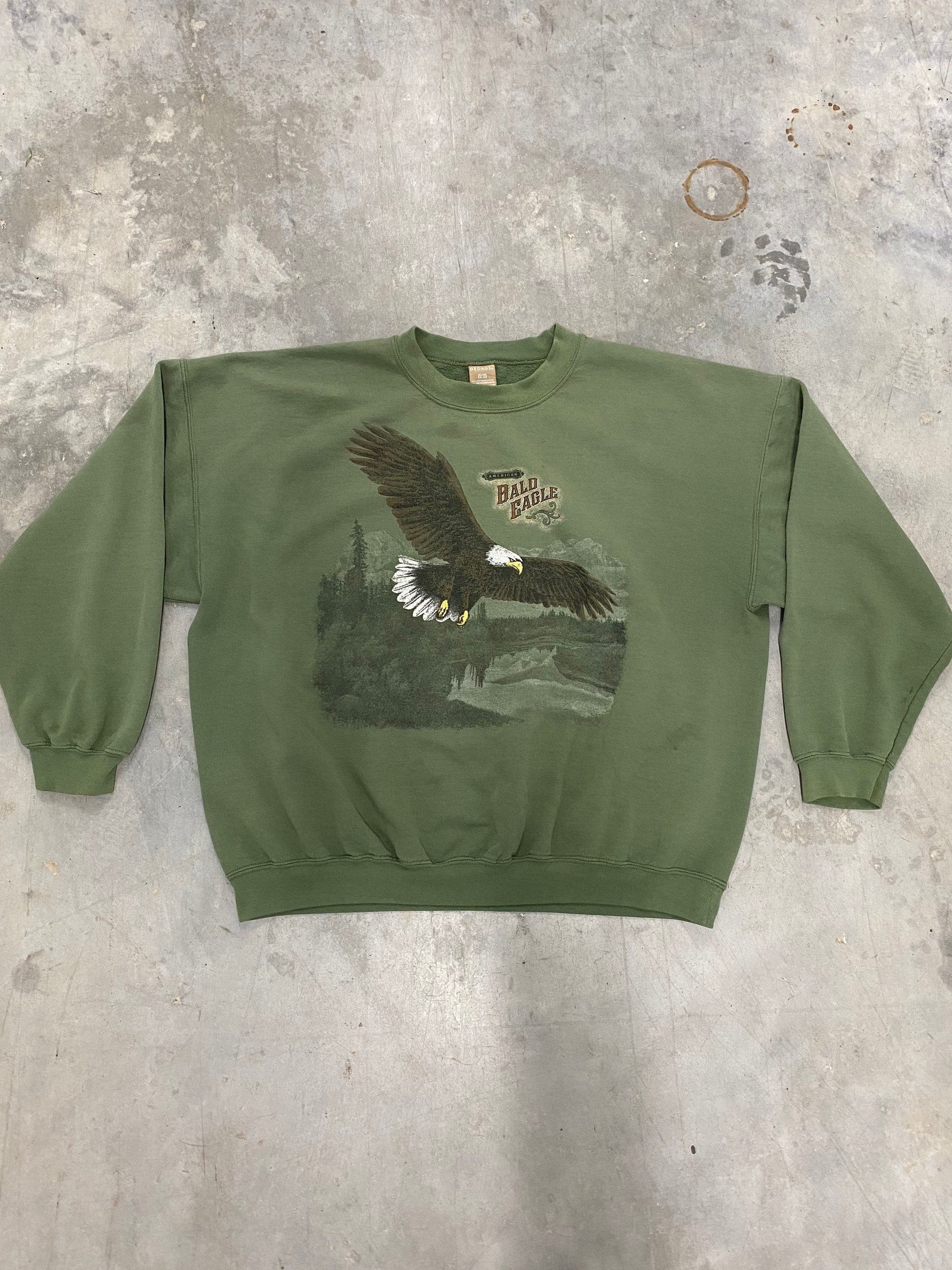 Vintage Bald Eagle Animal Sweatshirt Size XL Green Thrift Sh t