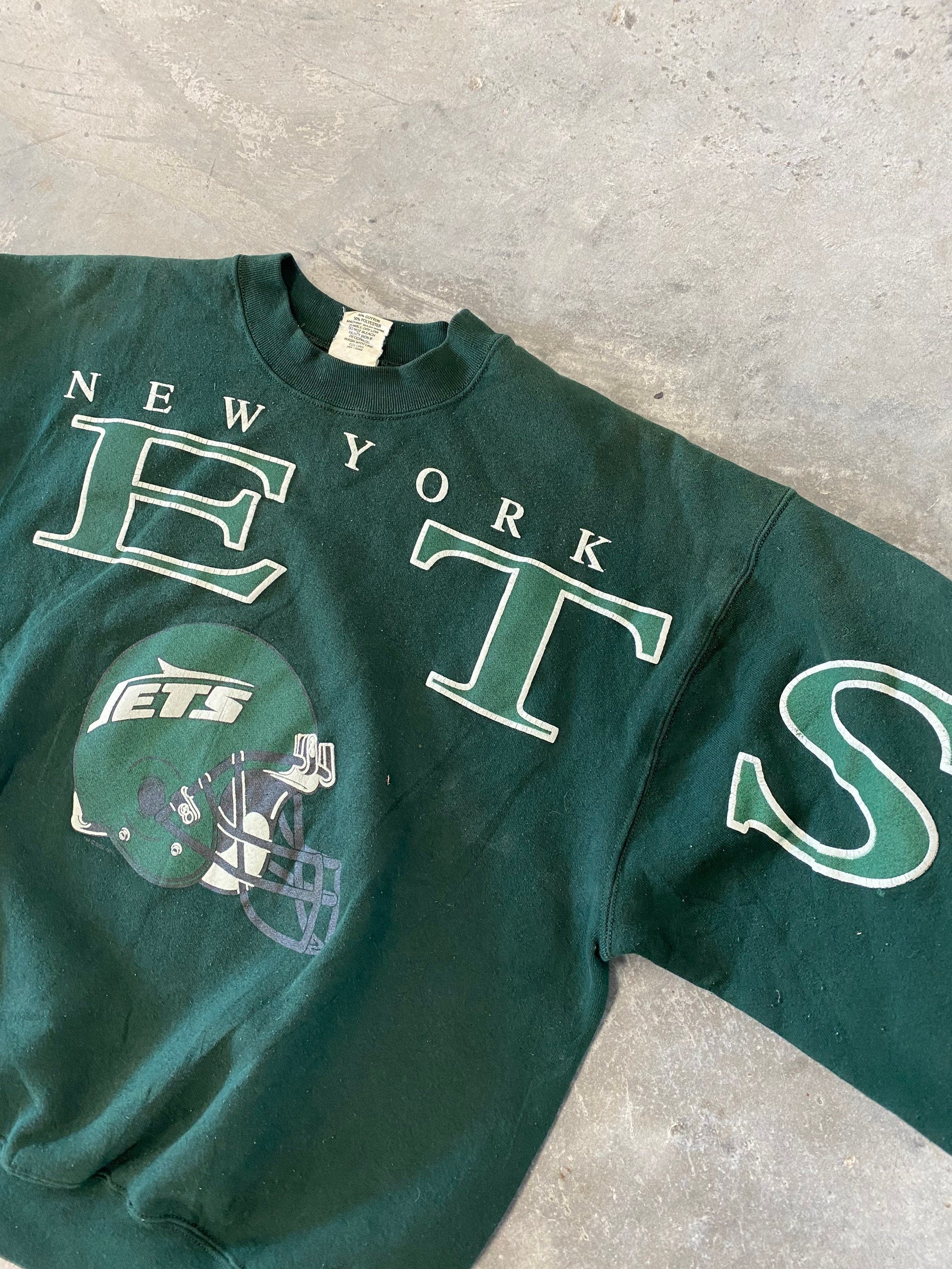 Vintage 90s New York Jets Spellout Sweatshirt Size Large Thrift